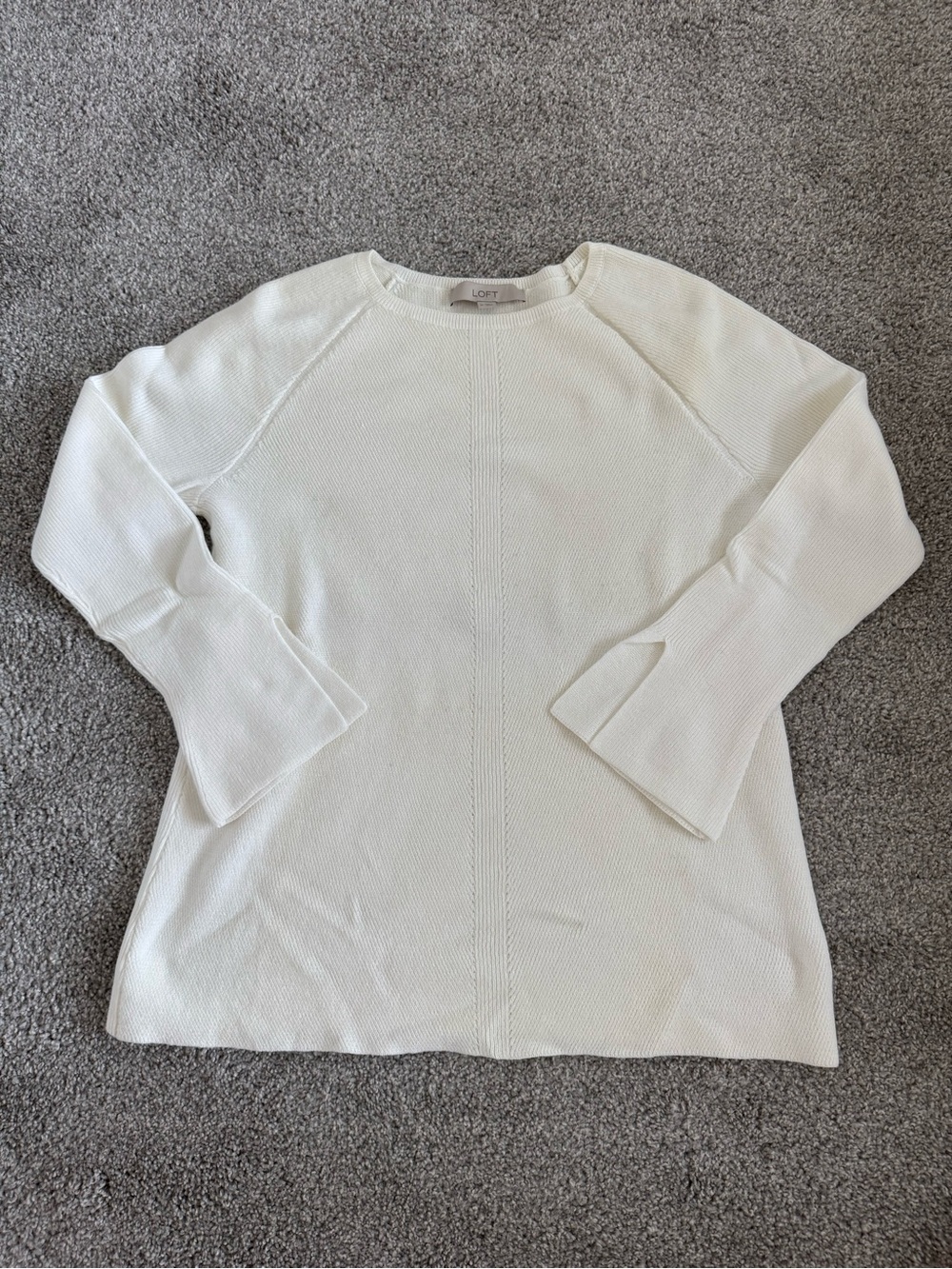 LOFT Ivory Ribbed Center-Seam Sweater
